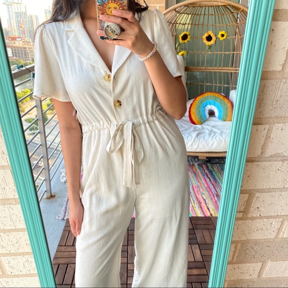 short sleeve button up jumpsuit